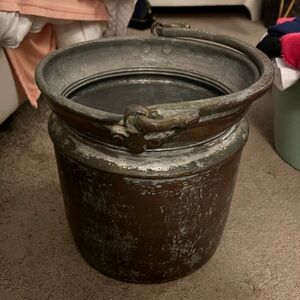 Antique Hammered Copper Cauldron Pot Bucket with Handle